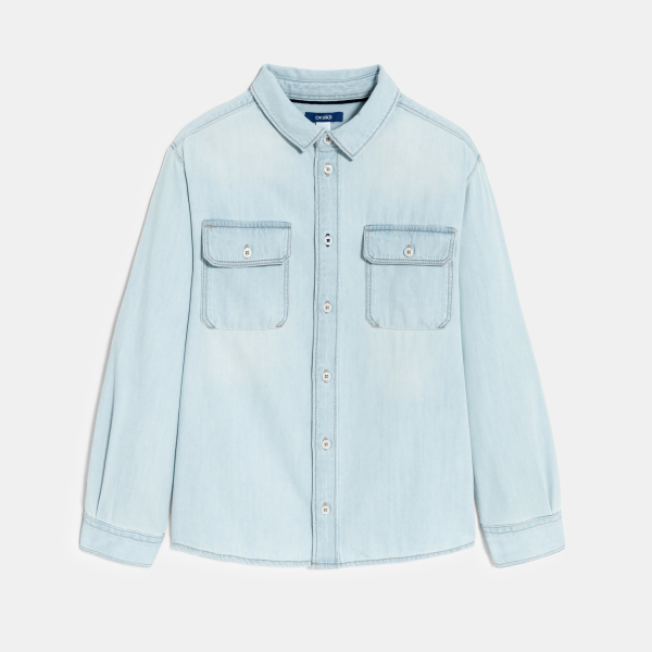 قميص جينز مغسول باللون الأزرق للأولاد